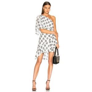 A.L.C. Misha Ruched Draped One Shoulder White Silk Chiffon Floral Mini Dress 6